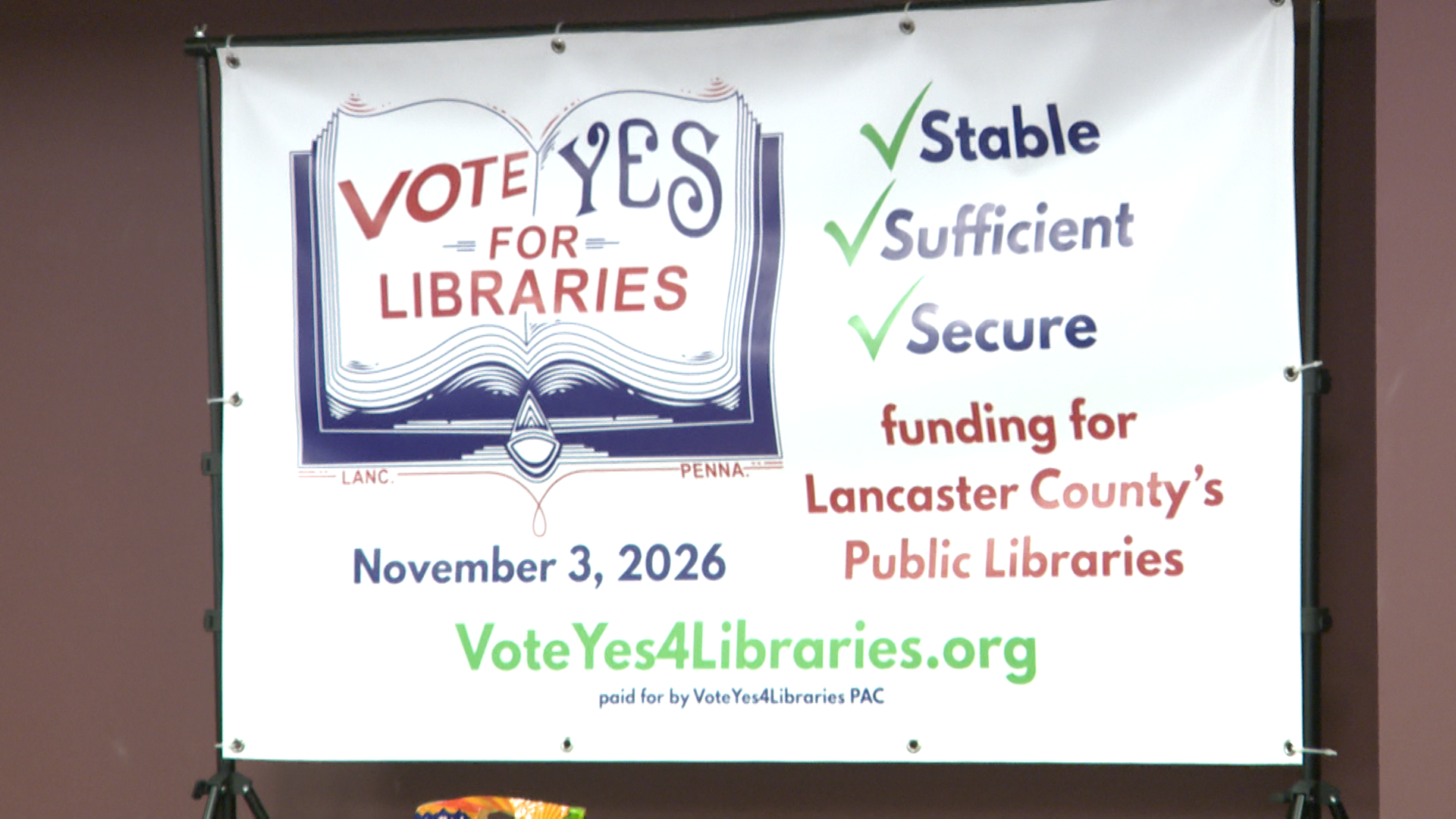 Lancaster County library exterior with autumn leaves